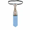 College style Korean pre-tied necktie with rhinestone pearl chain detail, blue stripe. - Sky Blue