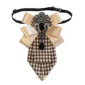 Cravattino stile britannico vintage pied-de-poule fiocco in raso spilla strass camicia matrimonio - Cinturino Posteriore Regolabile / Champagne