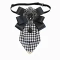 Classico cravattino pied-de-poule britannico con spilla in strass di cristallo per camicia uomo donna - Cinturino Posteriore Regolabile / Nero