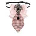 Elegante cravattino pied-de-poule con fiocco rosa e spilla di cristallo per camicie. - Cinturino Posteriore Regolabile / Rosa