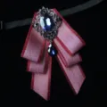Wine red vintage ribbon bow tie with blue crystal gemstone for men suit wedding formal wear. - Burgundy