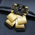 Vintage layered ribbon bow tie for men, elegant gold and black formal suit cravat accessory. - Golden