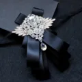 Men Rhinestone Bow Tie Crystal Wing Brooch Formal Suit Tuxedo Collar Flower Accessory - Black