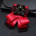 Korean style red black ribbon bow tie mens retro vintage suit brooch formal wear accessory - Red