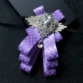 Elegant purple rhinestone bow tie men formal suit neckwear wedding party brooch. - Purple Plaid