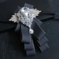 Rhinestone men bow tie brooch crystal wing formal wedding tuxedo suit accessory - Apricot Border Gray