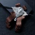 Hommes Strass Style Britannique Nœud Papillon Costume Col Fleur Banquet Mariage Accessoire - Carreaux Café