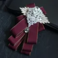 Noeud Papillon Strass Élégant Ruban Bordeaux Fleur Revers Homme Costume Mariage Fête - Bordure Abricot Rouge