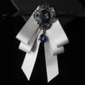 Vintage crystal bow tie for men, elegant silver ribbon and blue gem formal necktie. - Silver Gray