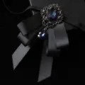 Black crystal bow tie for men suit vintage ribbon brooch wedding party groom gentleman neckwear - Black