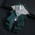 Nœud papillon strass vert foncé pour homme, élégant accessoire de costume col cravate variante - Bordure Abricot Vert