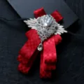 Nœud papillon rouge en strass pour homme, cravate broche en cristal pour costume. - Carreaux Rouge
