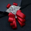 Noeud papillon rouge en strass pour homme, broche en cristal élégante pour costume de mariage. - Rouge Vif