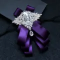Nœud papillon cristal homme luxe broche strass violet pour costume mariage formel accessoires - Violet Foncé