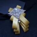 Nœud papillon homme strass luxueux ruban doré mariage marié costume smoking accessoire - Jaune Or