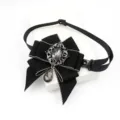 Black Ribbon Bow Tie Vintage Rhinestone Crystal Pendant Kids Boys Girls Formal Party Accessory - Apricot Border Black