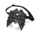 Black rhinestone bow tie for kids, vintage crystal lapel pin with adjustable strap. - Apricot Trim Gray