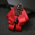 Red crystal bow tie for men suit shirt, elegant rhinestone brooch ribbon cravat accessory. - 05-Red