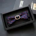 Men's jacquard bow tie with rhinestone center crystal formal suit accessory for wedding - Small Triangle Plaid