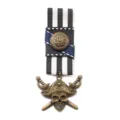 Vintage pirate skull sword brooch badge with ribbon for apparel clothing accessories - Black and Red (02)