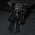 Black rhinestone bow tie brooch for men, elegant crystal webbing accessory for stage performances. - Black