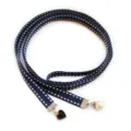 Navy blue polka dot ribbon necktie with heart and pearl charms for women stylish. - Dark Blue Polka Dot