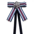 Pre-tied ribbon bow tie with rhinestone center for school uniform professional wear 1pc - Marble Blue