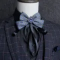 British style exaggerated men's bow tie cravat with blue jewel for groom and wedding host. - Pentagram