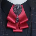 Men Red Rhinestone Bow Tie Multi-layer Ribbon Cravat for Suit Shirt Gentleman Accessory - Red