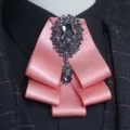 Mens rhinestone satin bow tie brooch vintage collar pin wedding suit accessory black pink - Pink