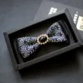 Men black jacquard bow tie rhinestone crystal embellished wedding groom party formal neckwear - Snowflake White