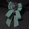Teal ribbon bow tie for men with sparkling dark rhinestones and pendant for stage performance. - Light Blue