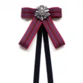 Academic style ribbon bow tie with crystal brooch for school uniform and professional wear - Patterned Red