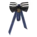 Navy style bow brooch with black white stripes and queen coin pendant badge accessory. - 11