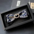 Men's jacquard bow tie with crystal rhinestone centerpiece, elegant formal accessory in box. - Orchid
