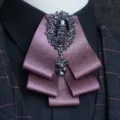 Men luxury purple crystal rhinestone bow tie retro brooch cravat formal suit accessory - Deep Purple