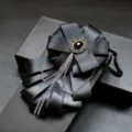 Spilla papillon in raso nero da uomo con catene in metallo stile punk vintage matrimonio - Nero
