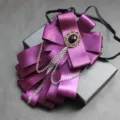 Farfallino papillon viola da uomo con catene metalliche e gemma nera per matrimonio festa. - Viola