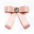 Pink satin bow tie for JK uniform, schoolgirl collar flower, elegant rhinestone buckle. - Pink