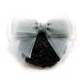 Black hair net with grey organza bow professional hair accessory for women bun cover clip - Coarse Mesh / Gray