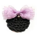 Elegant black hair net with purple organza bow, perfect for professional work and daily wear. - Light Purple Coarse Mesh