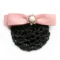 Professional pink bow hair net with pearl rhinestone decor for office nurse hair accessory - Pink Coarse Mesh