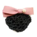 Pink bow hair net bun cover with pearl elegant hair accessory for women professional uniform - Pink Coarse Mesh