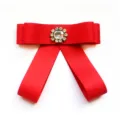 Red fabric bow tie for women JK uniform shirt collar accessory with crystal rhinestone center - Red