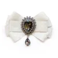 Elegant white ribbon bow brooch with sparkling crystal teardrop pendant for men suits wedding - Gray Plaid