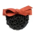 Professional hair net bun cover with brown bow clip for women workplace hotel service wear - Orange Coarse Mesh