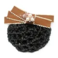 Professional ribbon bow pearl hair net clip elegant office lady hair accessory tool - 02-Brown Coarse Mesh