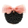 Professional hair net bun cover with elegant pink bow hair accessory for women daily wear. - Korean Pink Coarse Mesh