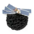 Professional hair net bun cover with blue ribbon, pearl flower and lace trim for work office. - 03-Light Blue Coarse Mesh