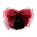 Red organza bow hair net for women, elegant professional bun cover hair clip. - Coarse Mesh / Burgundy